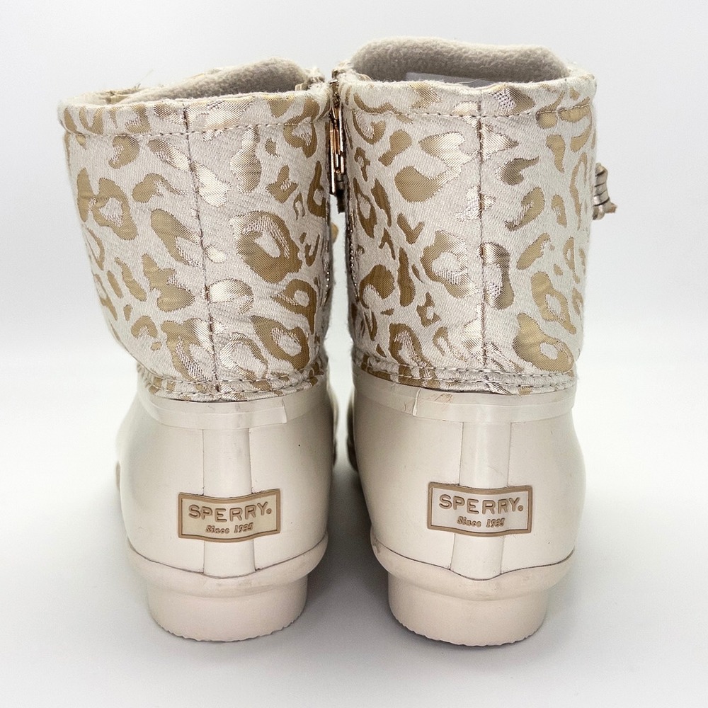 Sperry Saltwater Duck Boots Women's 8.5 Ivory Gold Metallic Leopard STS88315 - Picture 4 of 15